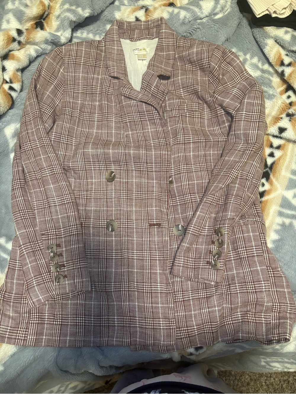 Maeve Mauve Plaid Double-Breasted Blazer